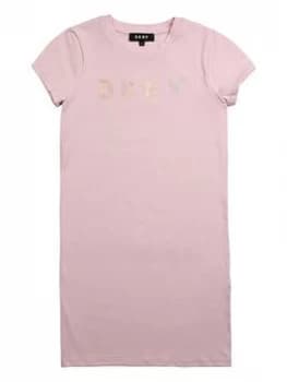 DKNY Girls Short Sleeve Logo T-Shirt Dress - Pink, Size 10 Years, Women