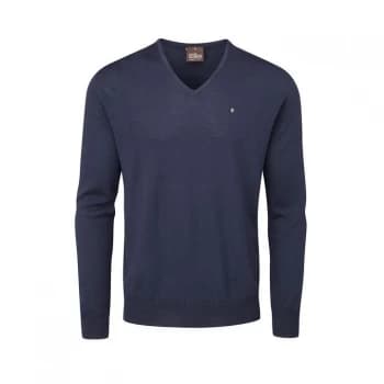 Oscar Jacobson Pin Merino V-Neck Sweater - Navy
