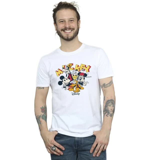 Disney Men Mickey Mouse Group T-Shirt in White Size: Small White S Male 5063153650657