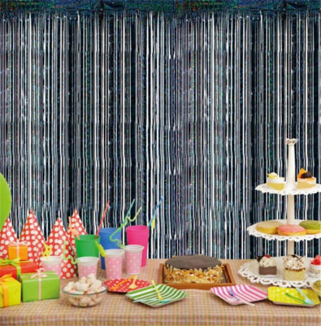 CHEETAHL Black Foil Fringe Shimmer Tinsel Curtain Party Event Backdrop 1m Wide x 2.5m Drop ELV-718824