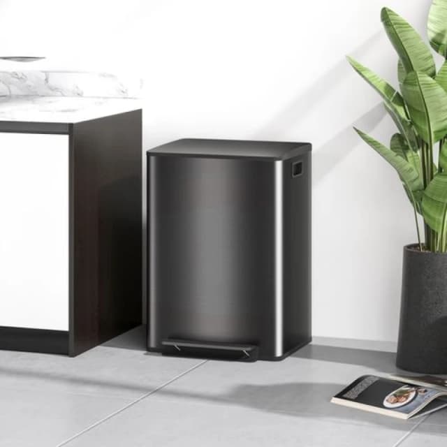 HOMCOM 2 x 30L Double Kitchen Bin, Pedal Bin with Soft-Close Lid, Black 851-037V03BK