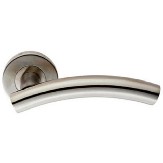 Loops PAIR Arched Round Bar Handle on Round Rose Concealed Fix Satin Steel Metallics