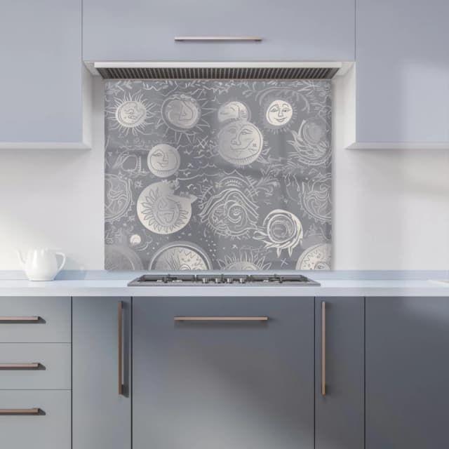 Warren Reed - Designer Sun & Moon in Grey Kitchen Splashback Size: 600mm x 750mm Grey Unisex 600mm x 750mm