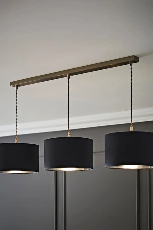 ValueLights ValueLights Reni Metallic Drum Shade 3 Drop Bar Chrome Diner Ceiling Pendant Light in Charcoal Charcoal One Size Unisex 5059406063428