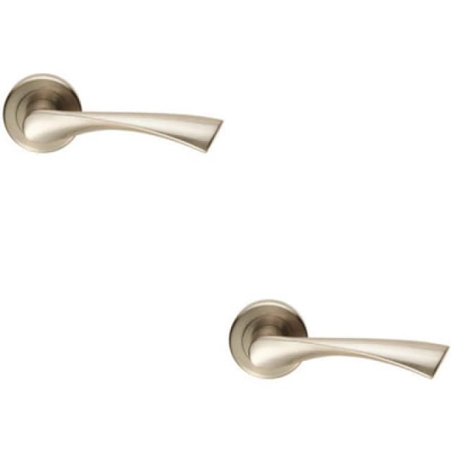 Loops 2x PAIR Angular Twisted Handle on Round Rose Concealed Fix Satin Nickel Metallics