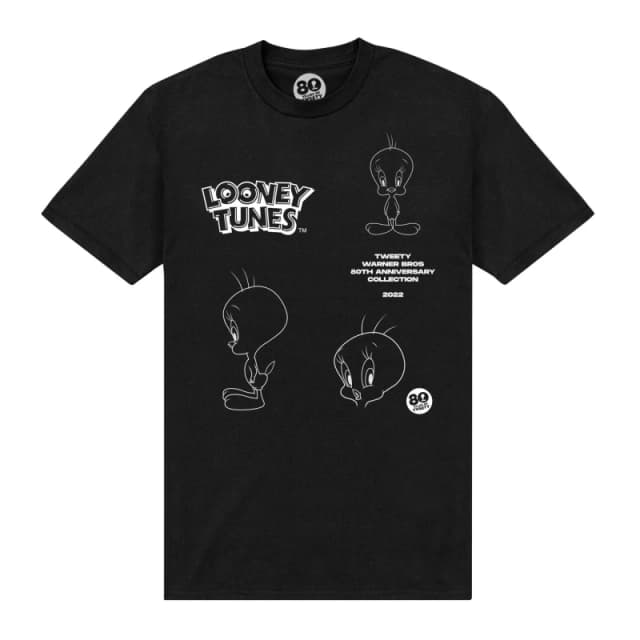 Tweety Mens Outline 80th T-Shirt in Black Size: Small Black Male S
