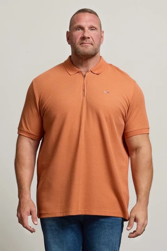 BadRhino BadRhino Men Waffle Texture Zip Polo Shirt in Orange Size: 7-8X-Large Orange 7-8XL Male 5063589245847
