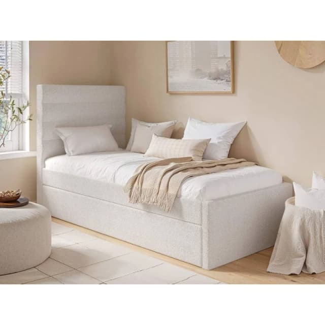 Flair Ari Upholstered Single Bed With Trundle in Beige Beige Unisex Single