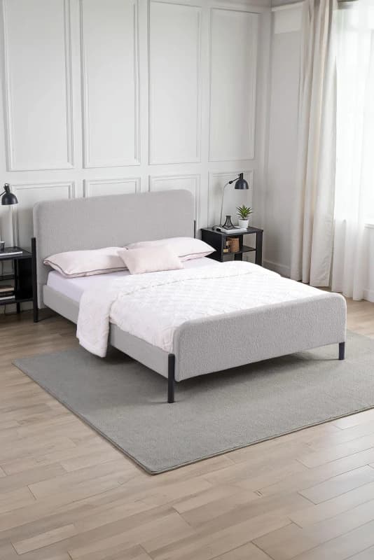 SlumberWorx Thetford Light Grey Boucle Fabric Bed Frame