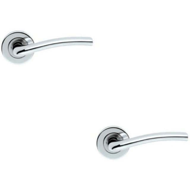 Loops 2x PAIR Raised Lever with Smooth Edges Concealed Fix Round Rose Polished Chrome Multi