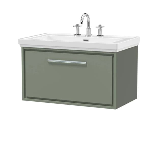 Balterley Bathroom Wall Hung Single Drawer Vanity, Fireclay Basin, Green, 800mm in Green Green Unisex