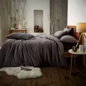 Teddy Fleece Snuggle Charcoal Duvet Set - Single/Double/King - Double - TJ Hughes