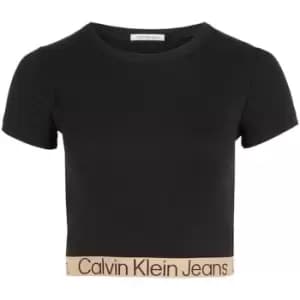 Calvin Klein Jeans Logo Tape Rib Short Sleeves - Black