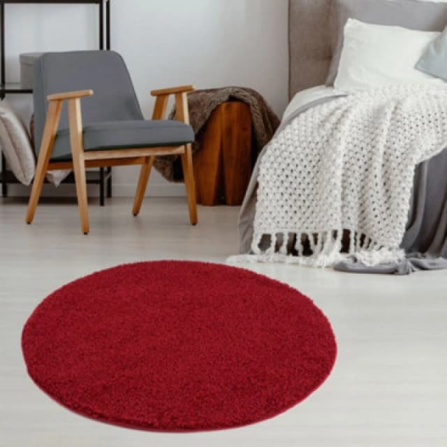THE RUGS Shaggy Rugs Red Living Room Rug - Soft Fluffy Thick Carpet For Bedrooms & Kitchen Easy To Clean Home Decor Rugs Size: 120cm diameter Red U