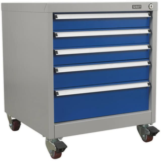 Loops 5 Drawer Mobile Industrial Cabinet - 4 x 60mm Wheels - Heavy Duty Drawer Slides Multi