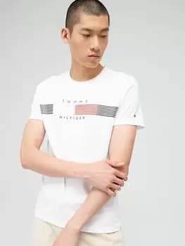 Tommy Hilfiger Chest Corp Stripe Graphic T-Shirt - White Size M Men