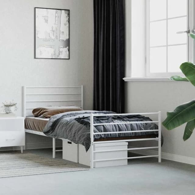 JINLEFU Metal Bed Frame without Mattress with Footboard White 90x190cm vidaXL JRVDZX-352378_DE