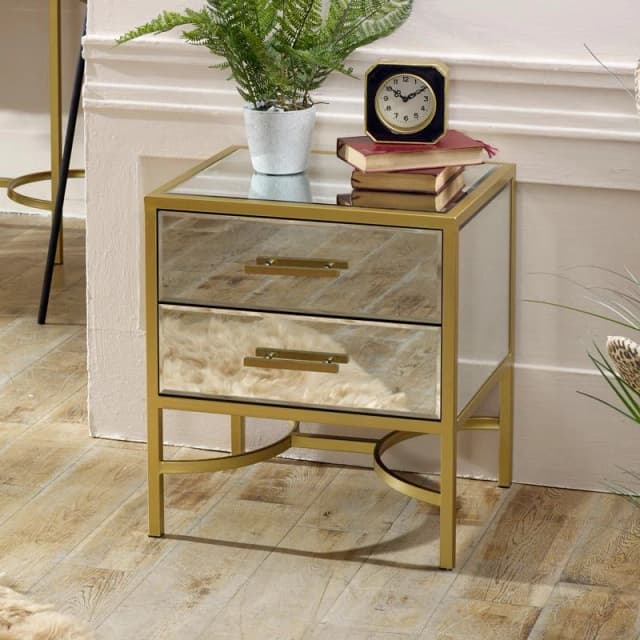 Melody Maison Gold Mirrored Bedside / Occasional Table - Venus Range Metallic Gold