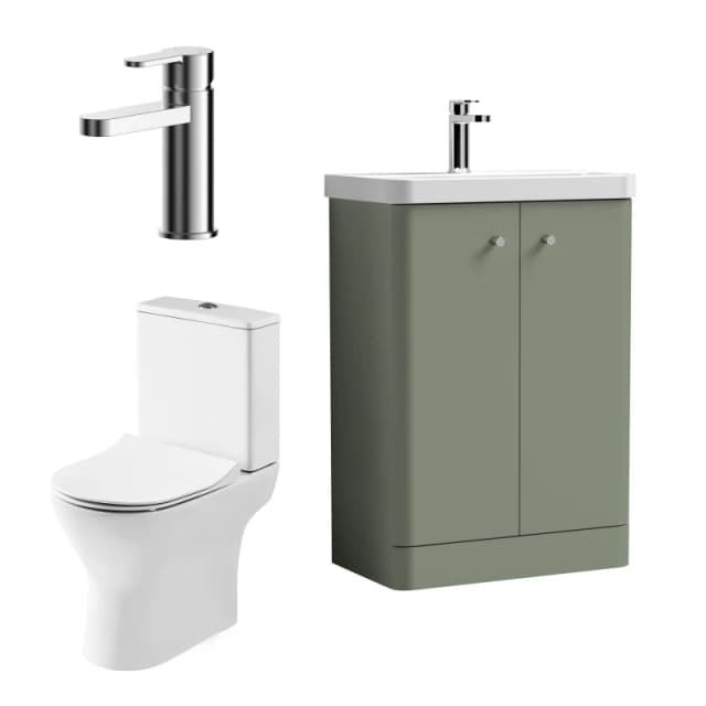 Balterley Floor Standing 2 Door Vanity Unit Pan Cistern Seat Tap Green 600mm Green