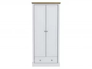 LPD Devon 2 Door 1 Drawer White and Oak Double Wardrobe Flat Packed