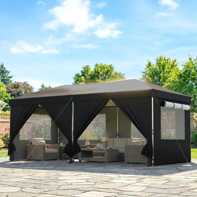 OUTSUNNY 3 x 6m Pop Up Gazebo, UPF50+ Wedding Party Tent Marquee in Black Unisex