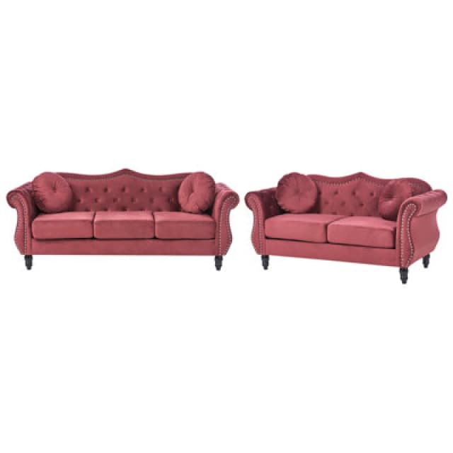 Beliani Living Room Set 5 Seater Skien Velvet Dark Red