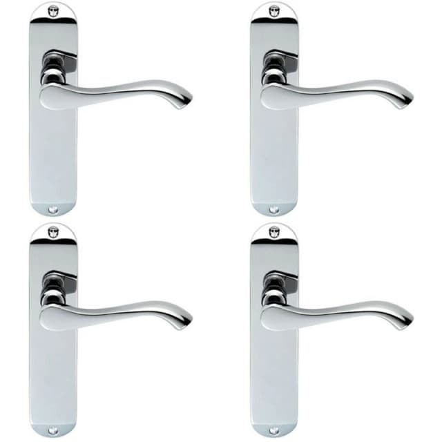Loops 4x PAIR Curved Handle on Chamfered Latch Backplate 180 x 40mm Polished Chrome Multi