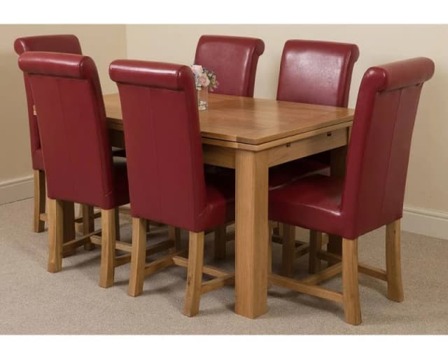 Thats Furniture Richmond 140-220cm Oak Extending Dining Table + 6 Washington Leather Chairs in Red Red Unisex