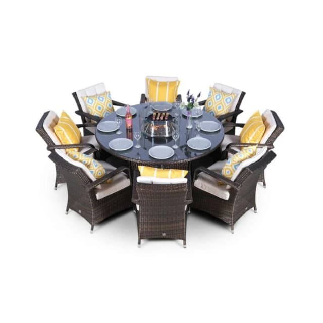 Thats Furniture Arizona Fire Pit 8 Seater Round Rattan Dining Set in Brown Brown Unisex