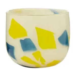 16cm Yellow and Blue Abstract Glass Planter