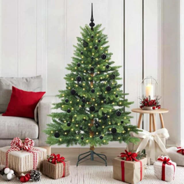 vidaXL Artificial Christmas Tree with 150 LEDs, Black Balls Green 150cm PE and PVC, Green 3397537