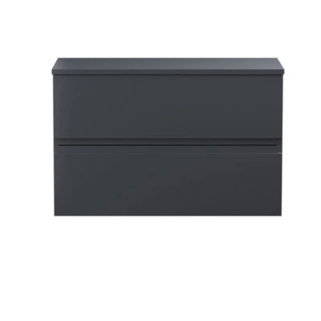 Hudson Reed Urban Wall Hung Countertop Basin Unit, 2 Soft Close Drawers Vanity Unit And White Worktop In Soft Black, 800mm