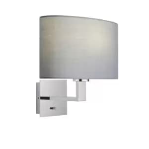 Wall Light & Shade Chrome Plate & Grey Fabric 60W E27 Living Room e10466