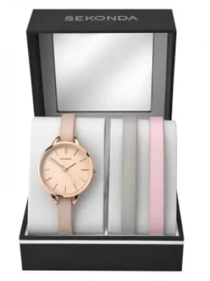 Sekonda Ladies Rose Gold Plated Matte Rose Dial Leather Strap...