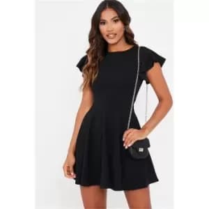 I Saw It First Stretch Crepe Flutter Sleeve Skater Dress - Black