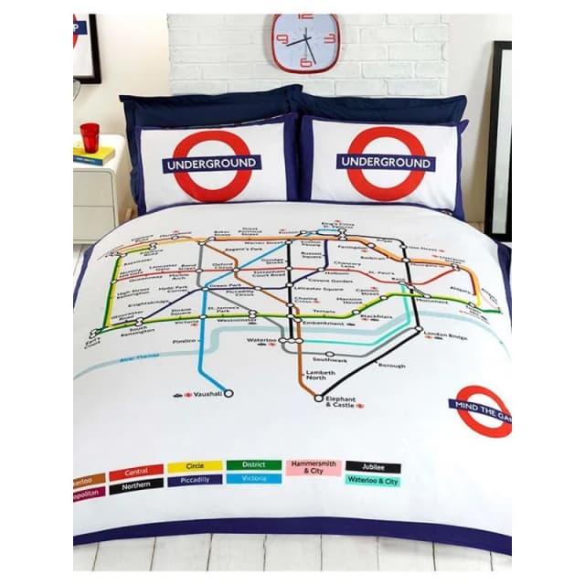 Rapport Tube Map Duvet Cover Set in White Size: Double White Unisex Double