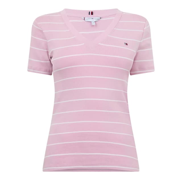 Tommy Hilfiger V-Neck Striped T-Shirt Pink/Ecru female 8 (XS)