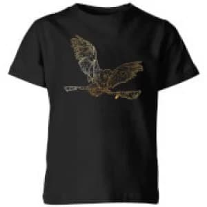 Harry Potter Hedwig Broom Gold Kids T-Shirt - Black - 11-12 Years