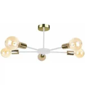 Keter Sun Multi Arm Semi Flush Ceiling Light White, Gold, 48cm, 5x E27