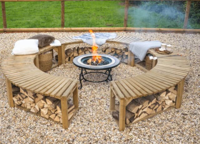 Forest Curved Wooden Firepit Bench 6'8 x 2'6 (2.03m x 0.76m) - Pack of 2