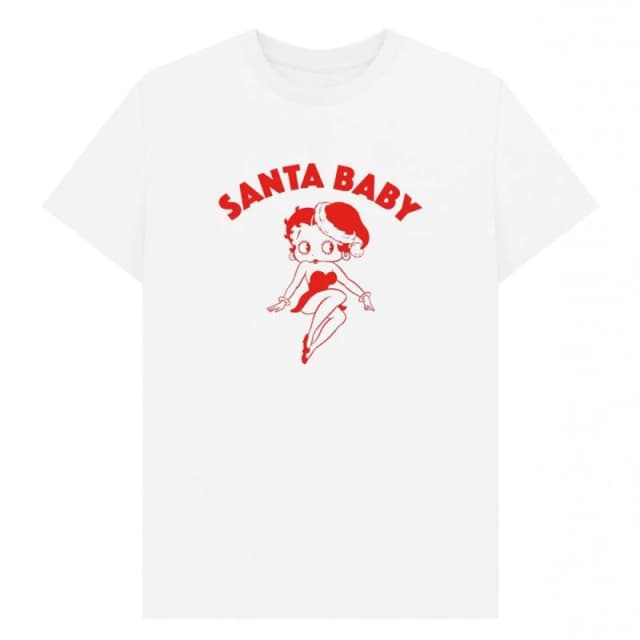 Betty Boop Mens Santa Graphic T-Shirt in White Size: Small White Male S