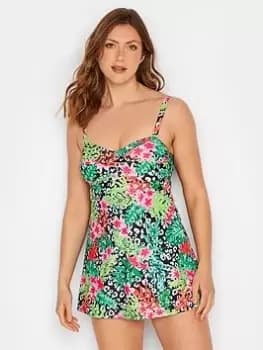 Long Tall Sally Floral Printed Skirted Swimsuit, Black, Size 12, Women