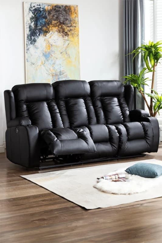 MORE4HOMES Caesar High Back Manual Bond Grade Leather Recliner 3+2+1 Suite Sofa Armchair Set Black 3 Seater FUR-RC3-CAESAR-BLACK