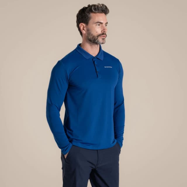 Craghoppers Craghoppers Men NosiLife Bramshaw Insect-Repellent Long Sleeved Golf Polo Shirt in Blue Size: Medium Blue M Male 5063260128001