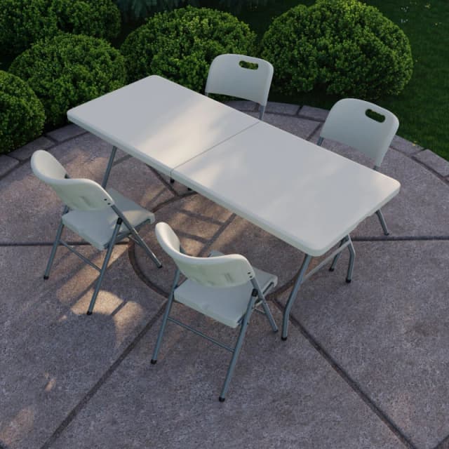 Lassic Outdoor Trestle Folding Table 6ft 4 Folding Chairs White unisex 5 Piece