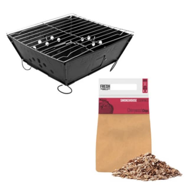 MonsterShop Portable Folding Bbq & Cherrywood Wood Chips Barbecue Grill Foldable Tabletop