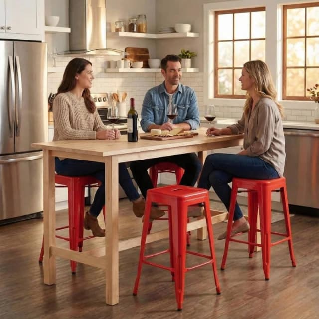 FWStyle Bistro Set Of 4 30" Red Gloss Metal Bar Stools Red Unisex