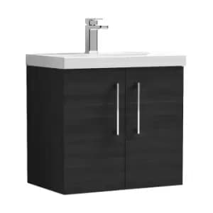 Nuie Arno Charcoal Black 600mm Wall Hung 2 Door Vanity Unit with 40mm Profile Basin - ARN623A - Charcoal Black