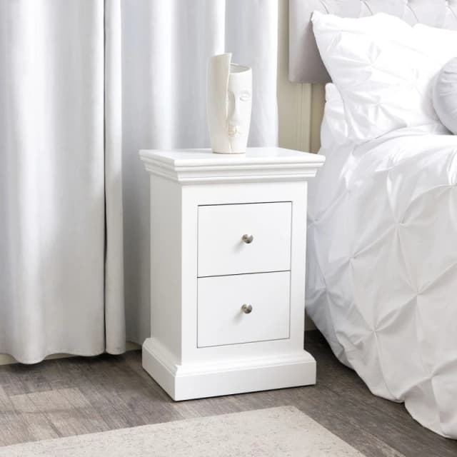 Melody Maison White 2 Drawer Bedside Table - Slimline Haxey White Range White