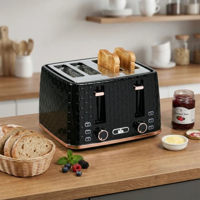 HOMCOM Toaster with 4 Slot - 7 Browning Levels - 1600W - Honeycomb - Black TJ Hughes White 5063603383890